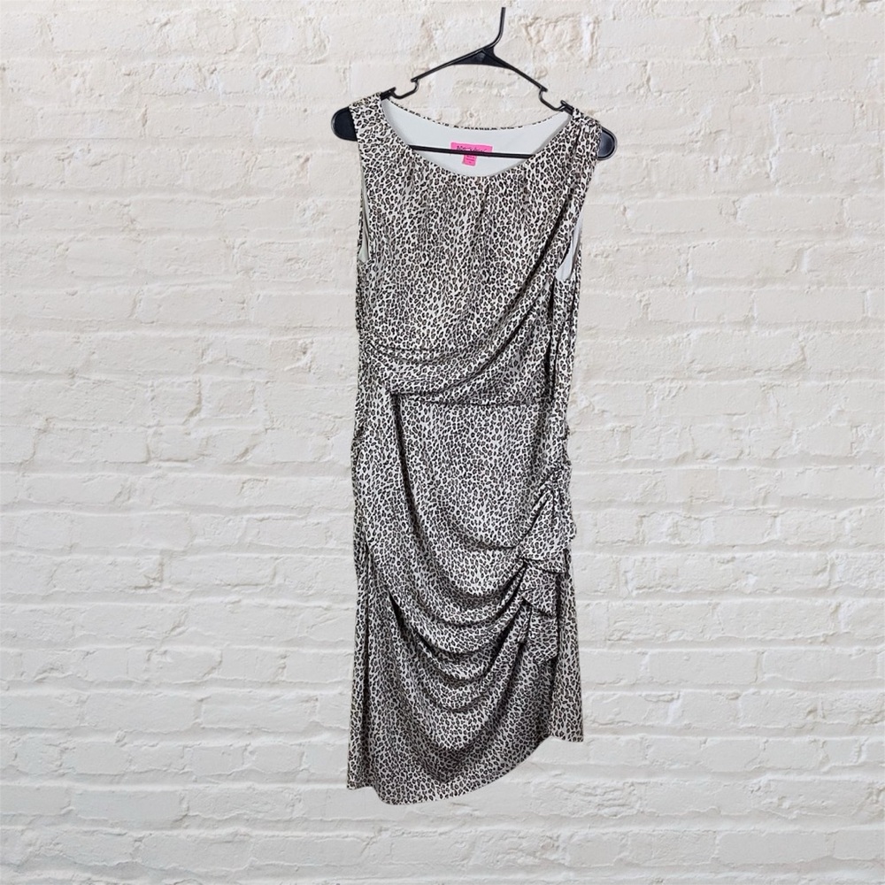Betsey Johnson Ruched Side Sleeveless Leopard Print Dress Size 14